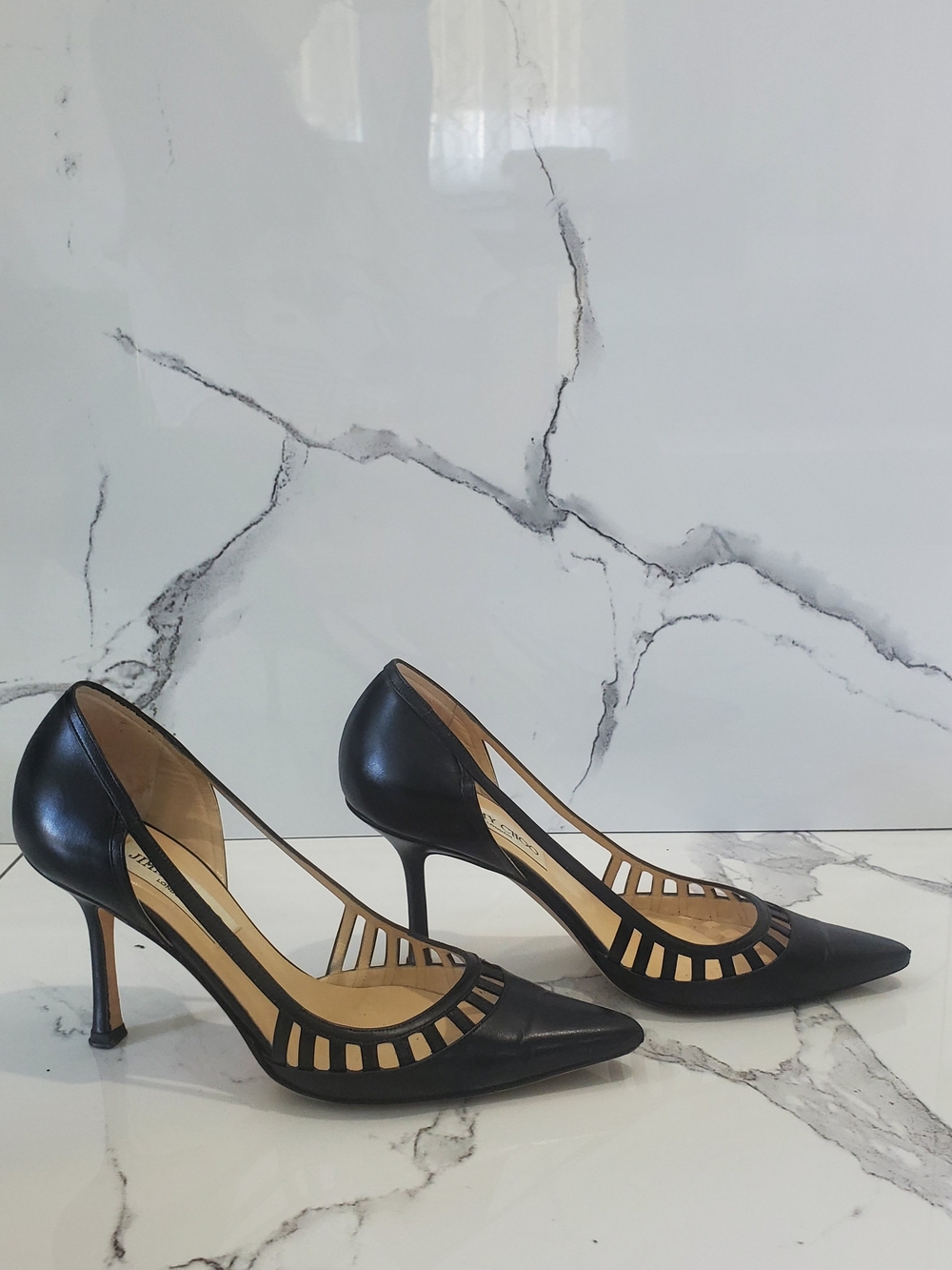 Women's Black Cutout Pointed Toe Heels